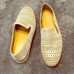 Franco Sarto Laser Cut Metallic Loafers